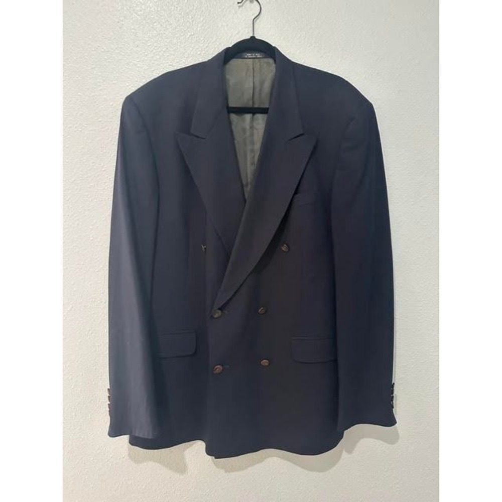 Krizia Menswear Navy Blue Double Breasted Blazer Sport Coat Made in USA Italian